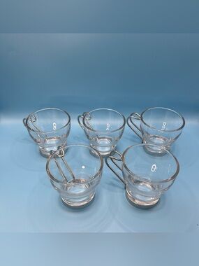 Bormioli Rocco Clear Glass Espresso Cup Set with Silver Metal Handles Pack of 5
